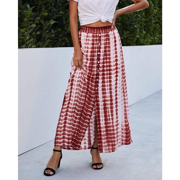 PRETTYGARDEN Size Large Women’s Bohemian Tie Dye Print Long Skirts Button Down H - Picture 9 of 9